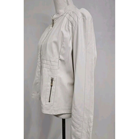 New York & Company Faux Leather Moto Full-Zip Jacket Light Beige Women’s Size XL - Picture 3 of 10